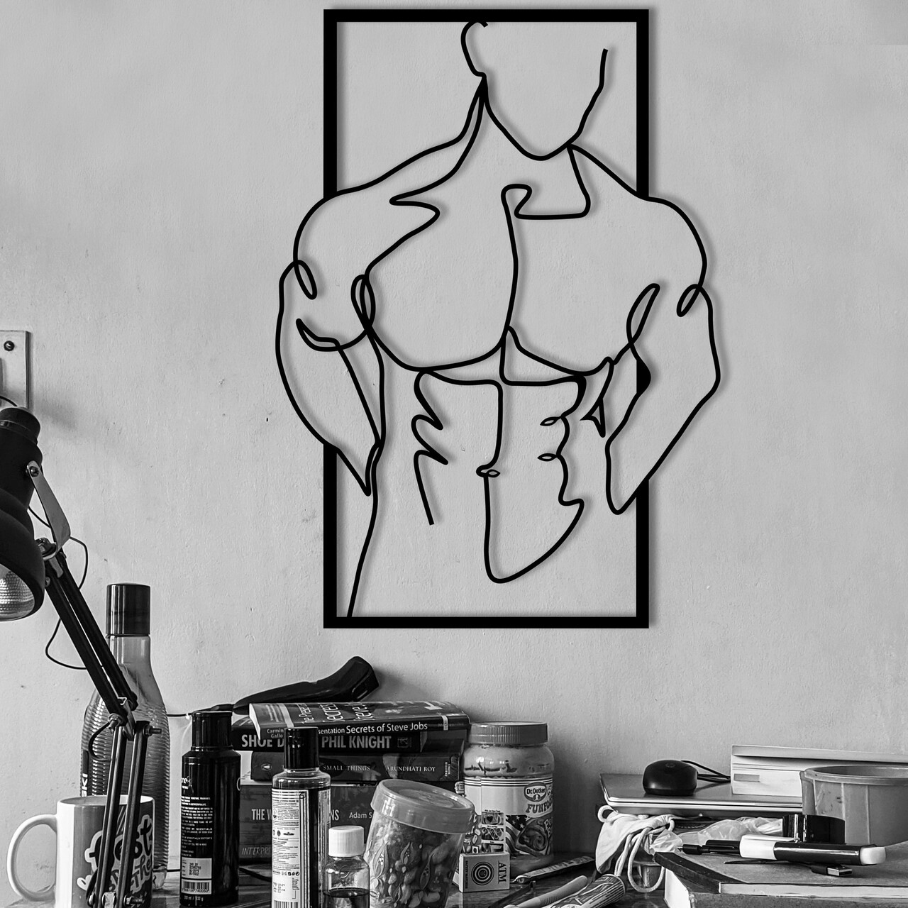 Decoratiune de perete, Muscular Man, metal, 36 x 50 cm, negru - imagine 7